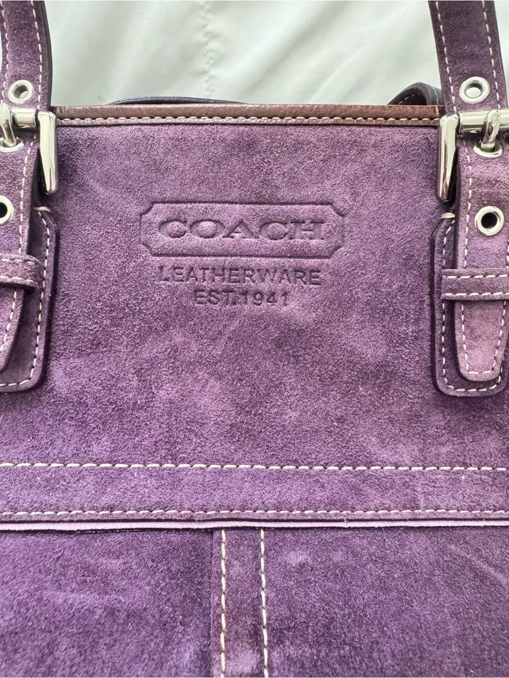 Vintage Y2K Hampton Coach Deep Purple Suede Tote Bag - Perfect Condition